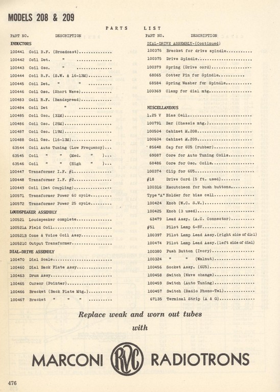 Radio Marconi model 208-209 page 476