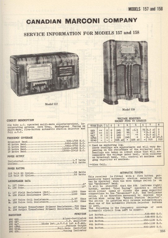 RADIO MARCONI models 157- 158 page 355