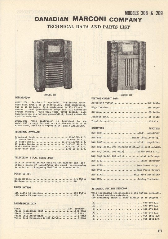 Radio Marconi model 208-209 page 471
