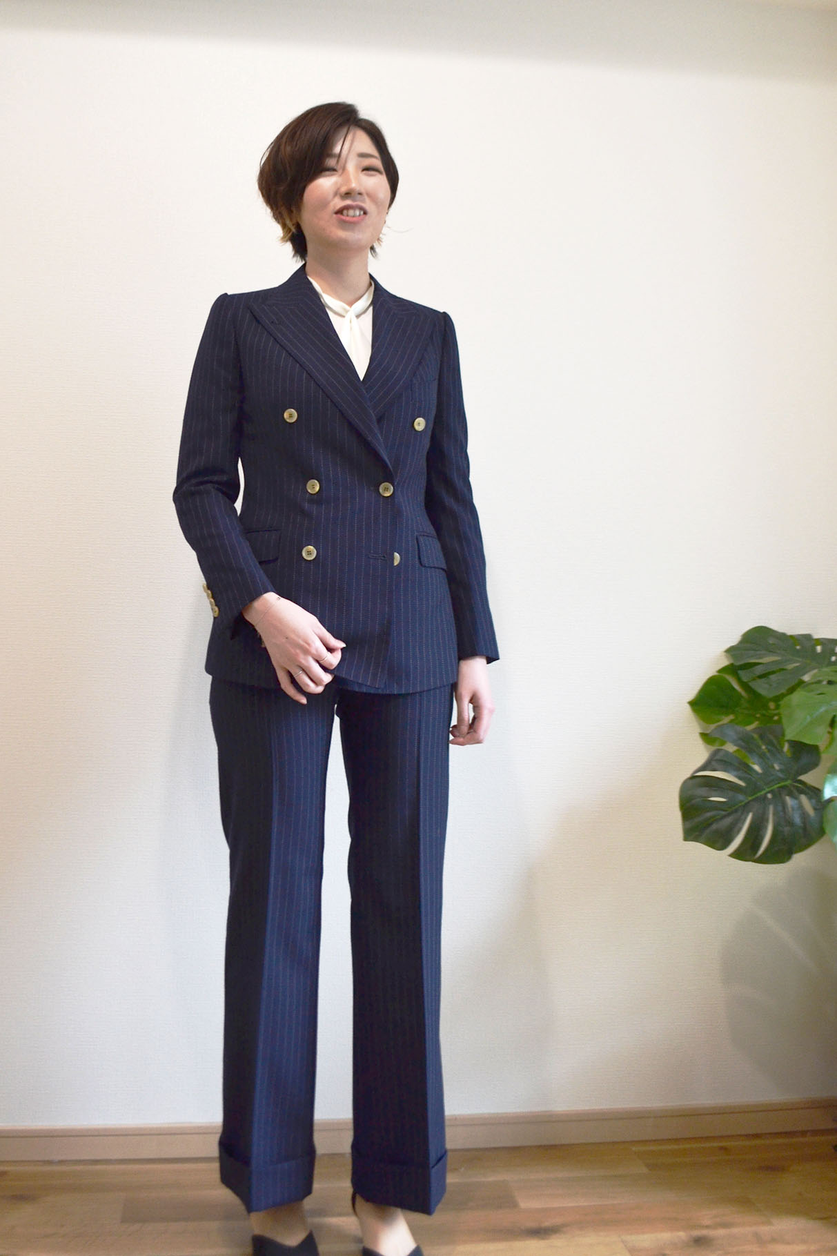 ＡＢ５【ハンドメイド 手縫い】ビスポークオーダーメイド　ネイビーストライプスーツ 紺ストライプ02｜製作記録（ビスポークスーツ） - ビスポークスーツ