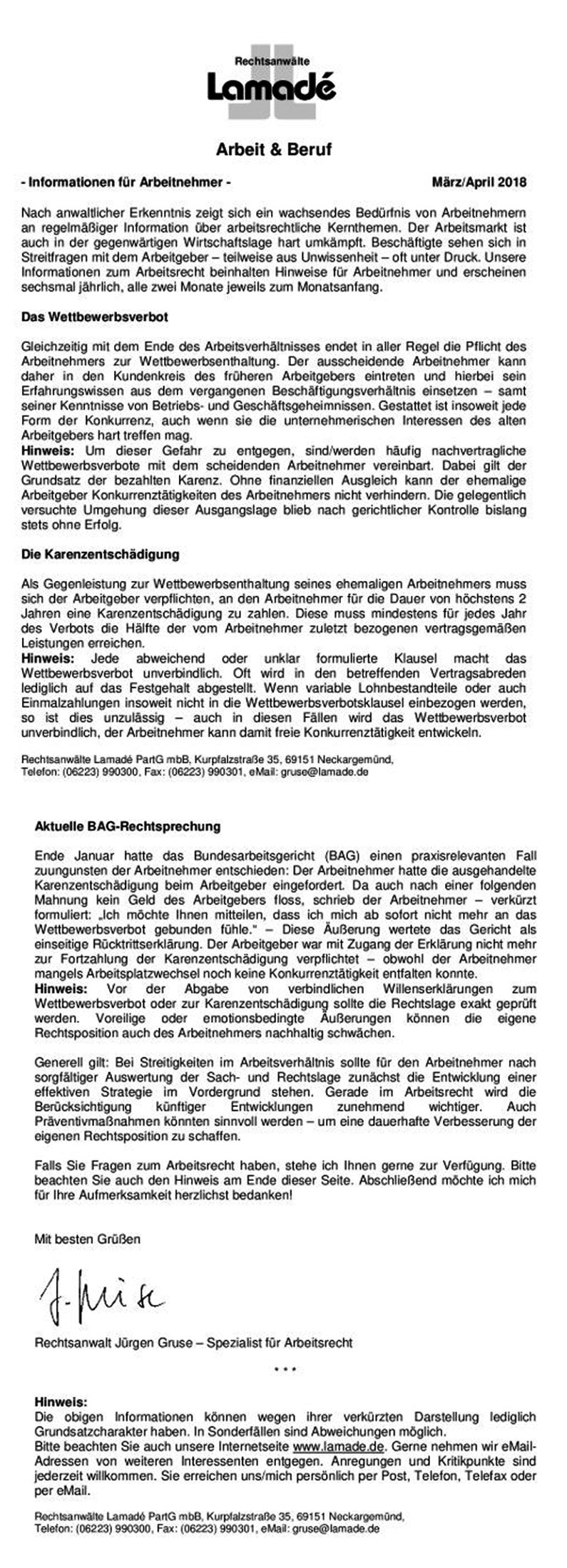 Newsletter Arbeitnehmer