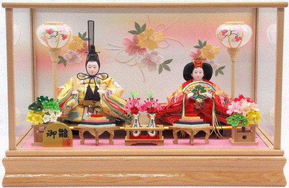 ひな人形 親王飾りケース入 三五2人 四角 白木（S3338）