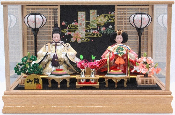 ひな人形 親王飾りケース入 三五2人 四角 白木（S3333）