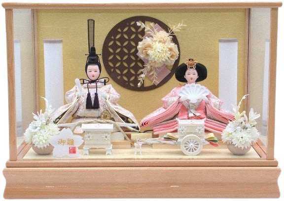 ひな人形 親王飾りケース入 小三五2人 四角 白木（S3343）
