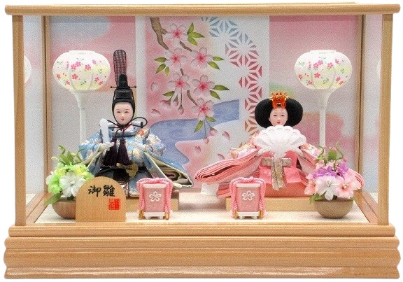 ひな人形 親王飾りケース入 小芥子2人 四角 白木（S3327）