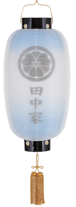 盆提灯 門提灯 長 絹二重 青ボカシ 中 電池式LED（8324-GJ-081AA）