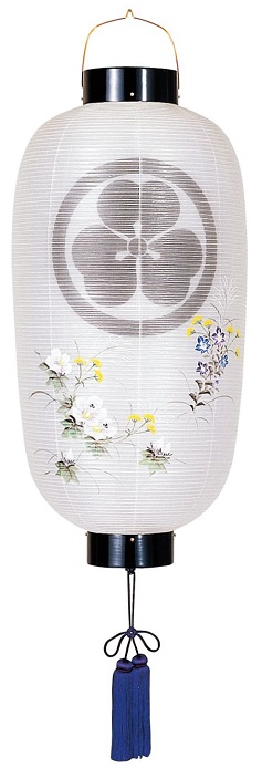 盆提灯 門提灯 長 絹二重 芙蓉桔梗 尺四長 電池式LED（6134-S）