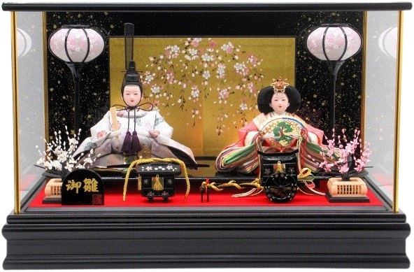 ひな人形 親王飾りケース入 芥子2人 四角 黒塗り（S3281A）