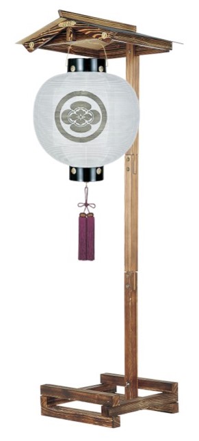 盆提灯 門提灯 丸 絹無地 13号 尺三丸／屋形焼杉（小）セット 電池式LED（8324-GJ-003AC／6808-A）