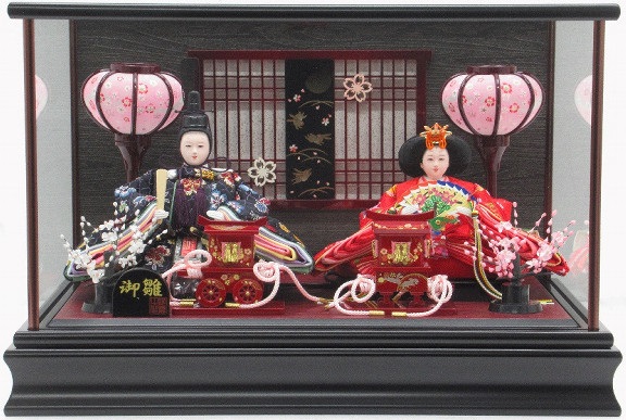 ひな人形 親王飾りケース入 芥子2人 四角 黒塗り（S3336）