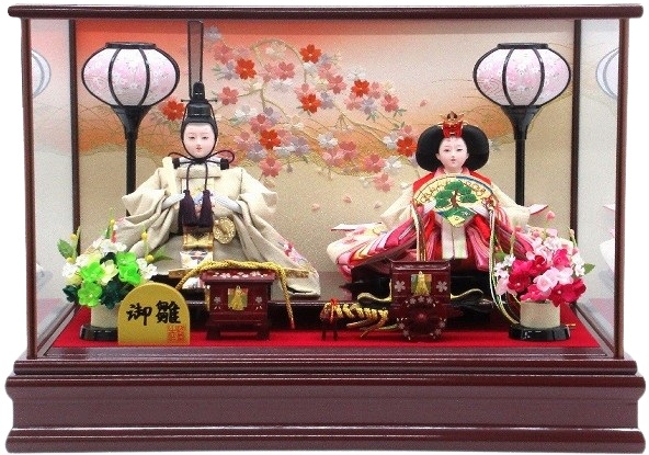 ひな人形 親王飾りケース入 小三五2人 四角 マホガニー艶塗り（S3257）