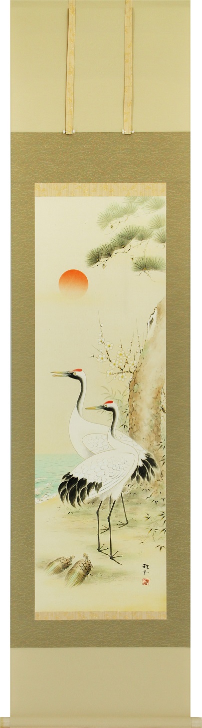 【真作】土佐光貞/土佐光学/合作/松竹梅鶴亀図/双幅/掛軸☆宝船☆AB-330 模写/松村景文/鶴亀図/対幅/掛軸☆宝船☆AJ-238の通販 by 掛軸