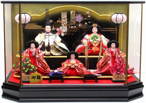 ひな人形 五人飾りケース入 三五5人 六角 黒塗り（S3250）
