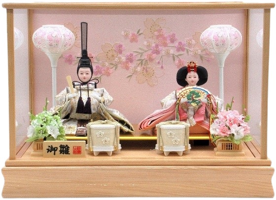 ひな人形 親王飾りケース入 小三五2人 四角 白木（S3322）