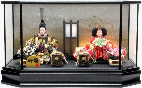 ひな人形 親王飾りケース入 三五2人 六角 黒塗り（S3331）