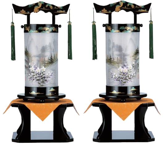 盆提灯 創作提灯 法明燈 本金山水蒔絵 雪見灯籠 絹二重対柄 50号（D5573WS）