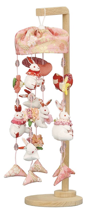 まり飾り つるし飾り 桃うさぎ雫玉 ミニ 高さ34cm（654-646）