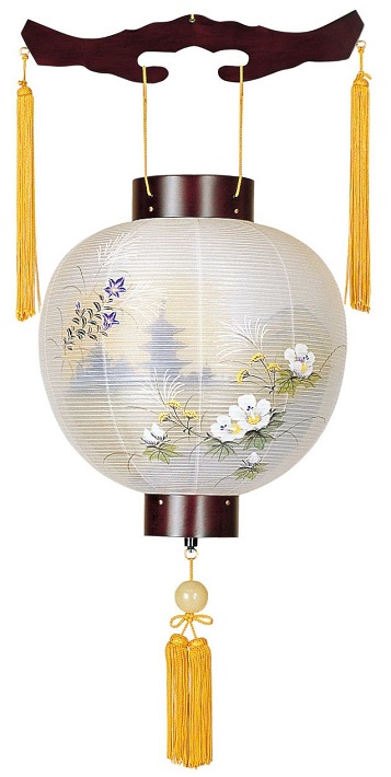 盆提灯 御殿丸 桜 絹二重絵 芙蓉に塔 別一丸 電池式LED（4122／6857-L）