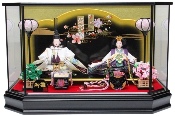 ひな人形 親王飾りケース入 大三五2人 背板付 六角 黒塗り（S2478）