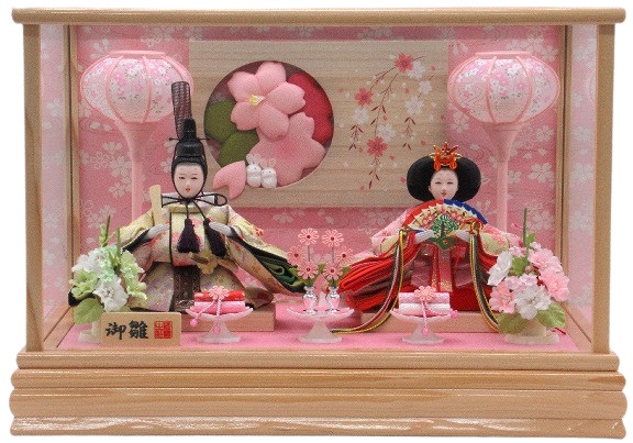 ひな人形 親王飾りケース入 小芥子2人 四角 白木（S3290）