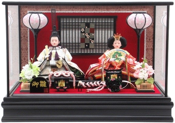 ひな人形 親王飾りケース入 小三五2人 四角 黒塗り（S3294）