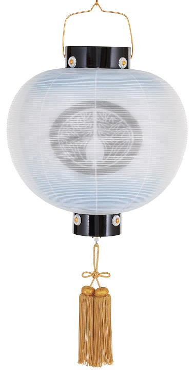 盆提灯 門提灯 丸 絹二重 青ボカシ 13号 尺三丸 電池式LED（8324-GJ-053AA）