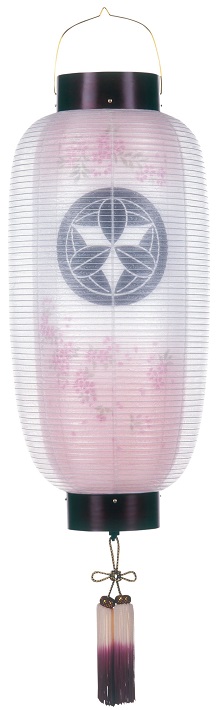 盆提灯 門提灯 長 絹二重 蓮水 桜 電池式LED（6128-3）