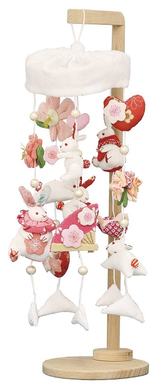 まり飾り つるし飾り 白うさぎ銀玉 ミニ 高さ34cm（654-639）