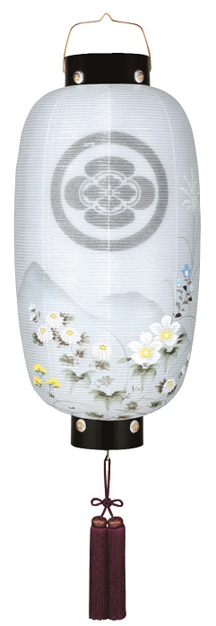 盆提灯 門提灯 長 絹二重絵 小 電池式LED（8324-01-072AC）