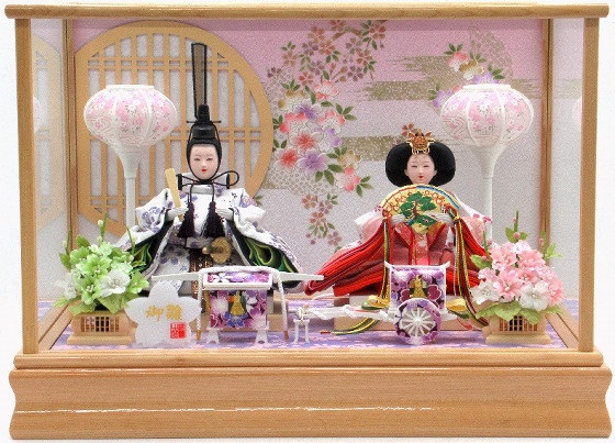 ひな人形 親王飾りケース入 小三五2人 四角 白木（S3340）