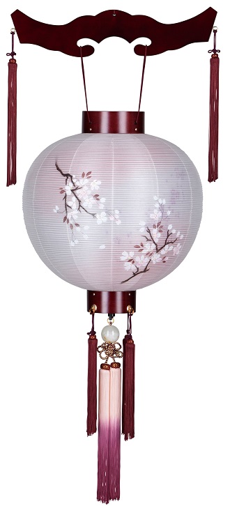 盆提灯 御殿丸 桜 絹二重絵 さくら 特三丸 電池式LED（4201-サ）