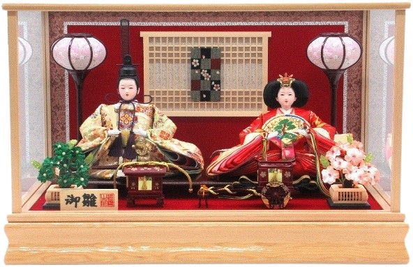 ひな人形 親王飾りケース入 三五2人 四角 白木（S3319）