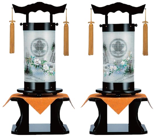 盆提灯 創作提灯 法明燈 本黒塗 雄雅 絹二重対柄 50号(D4586WS)