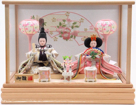 ひな人形 親王飾りケース入 小芥子2人 四角 白木（S3330）