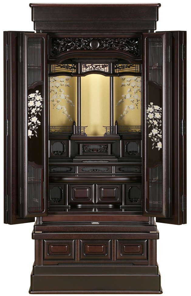 紫檀仏壇 やすらぎ蒔絵 彫 山吹 43-18