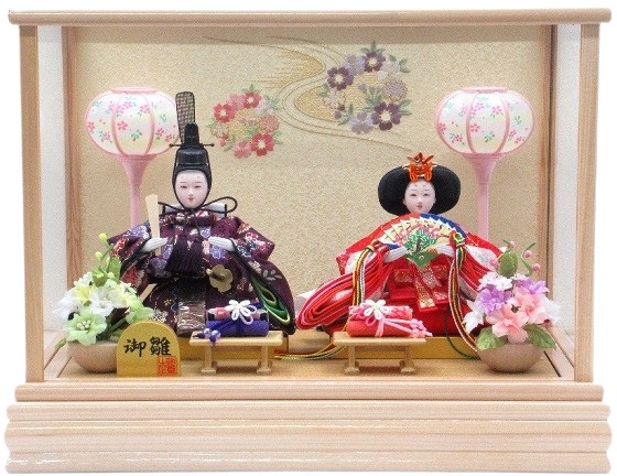 ひな人形 親王飾りケース入 小芥子2人 四角 白木（S3280）