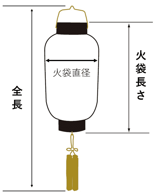 門提灯　長型のサイズイメージ