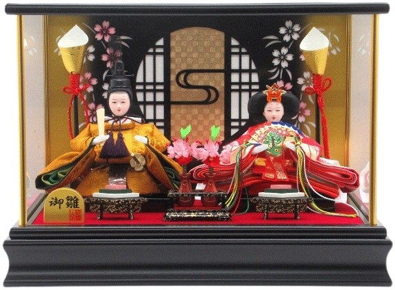 ひな人形 親王飾りケース入 小芥子2人 四角 黒塗り（S3301）