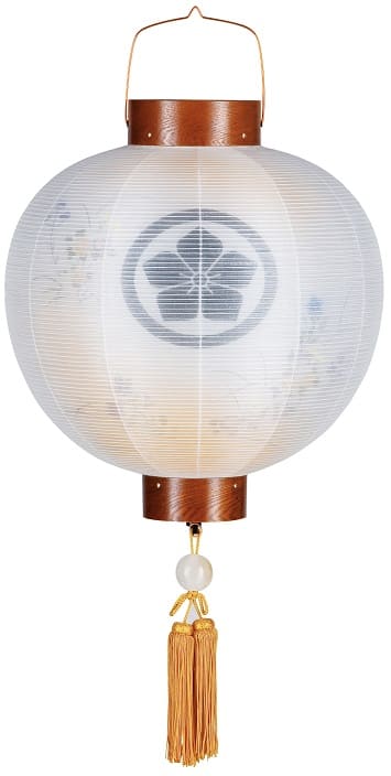 盆提灯 門提灯 丸 絹二重 菊桔梗 ケヤキ 尺三丸 13号 電池式LED(6110-L)