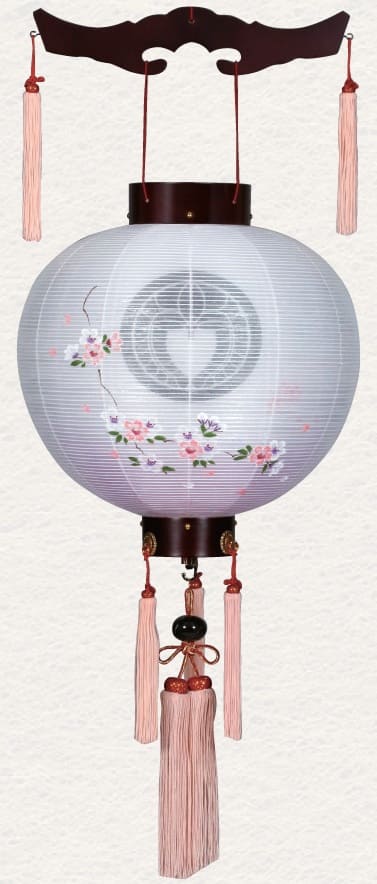 盆提灯 御殿丸 桜調 枝垂れ桜 特三丸 絹二重 電池式LED（G8372L）
