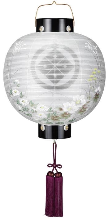 盆提灯 門提灯 丸 絹二重絵 13号 尺三丸 電気コード式(8324-13-070L)
