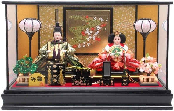 ひな人形 親王飾りケース入 三五2人 奥六角 黒塗り（S3289）
