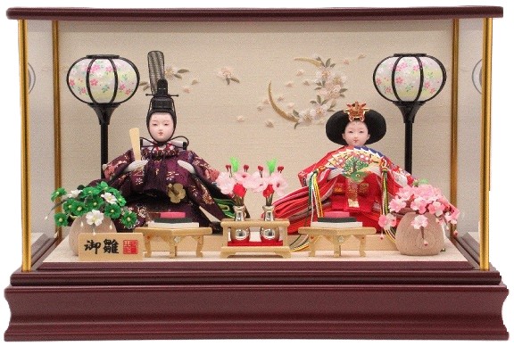 ひな人形 親王飾りケース入 小芥子2人 四角 マホガニー塗り（S3348）