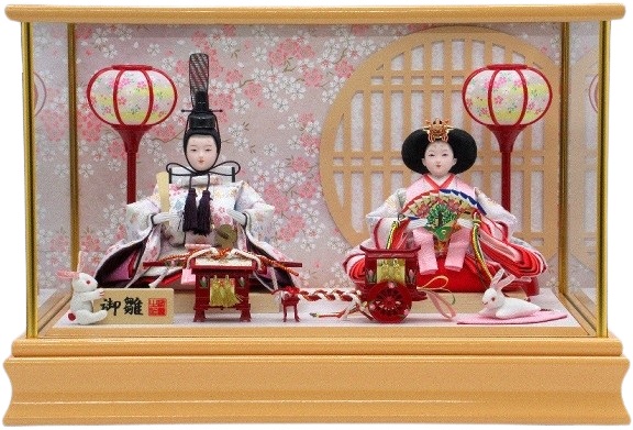 ひな人形 親王飾りケース入 小芥子2人 四角 アイボリー塗り（S3349）