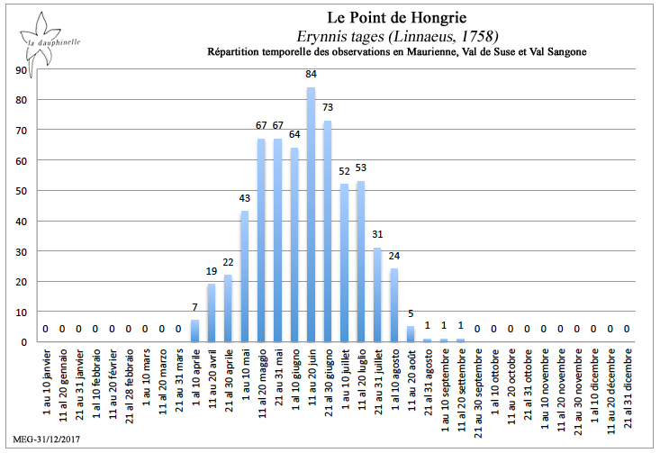 Le Point de Hongrie Erynnis tages répartition temporelle