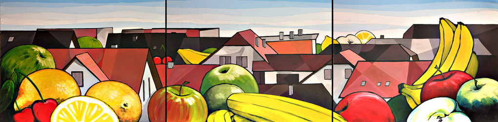 Wandgestaltung "Obstsalat & Dächermeer" 300x80cm (2009)