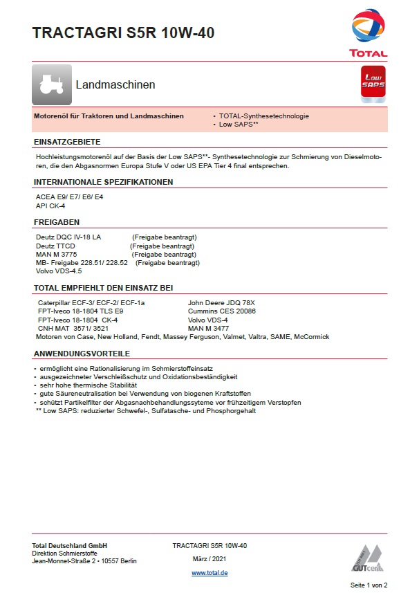 Total TRACTAGRI S5R  10W-40