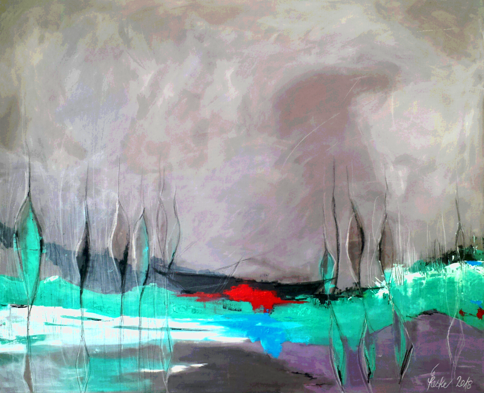 "Das alte Boot am Fluss 2" - 70x110 cm