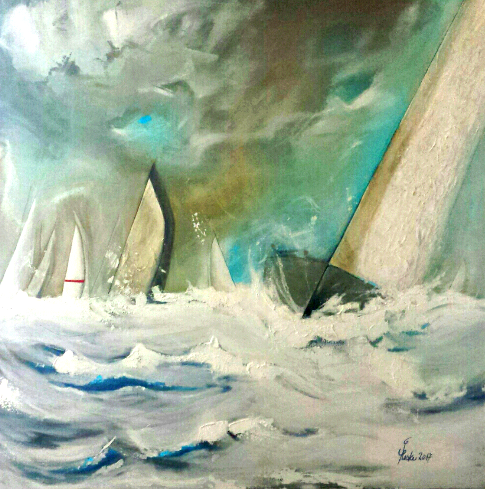 "red stripe" - 100x100 cm