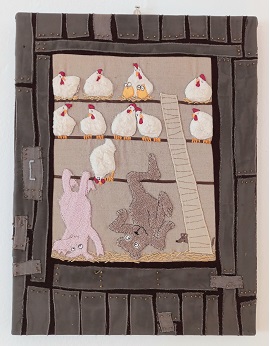 Hühnerstall-Stickbild von Ruth Feile 